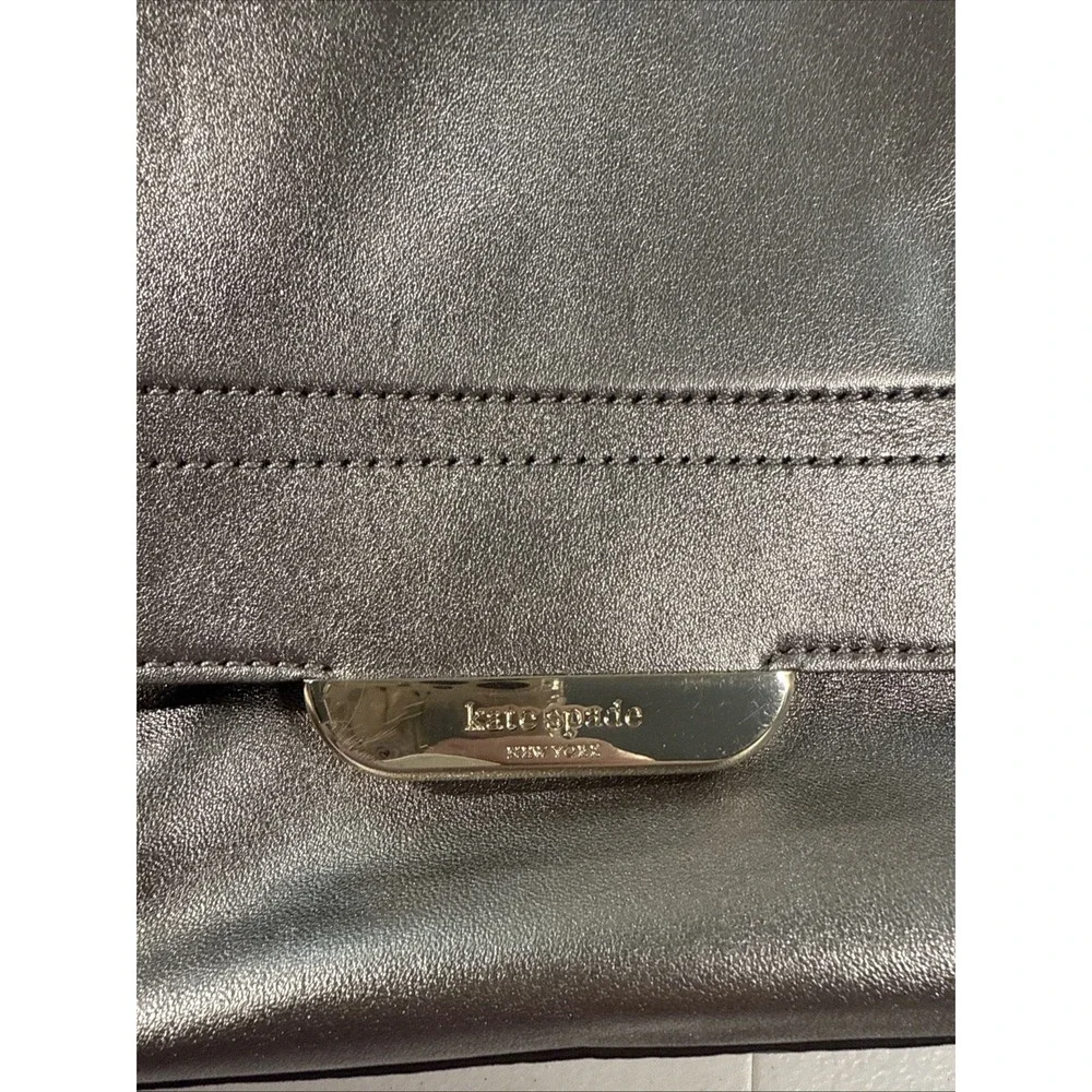 Kate Spade Purse Silver Metallic Tote‎ Shoulder Bag Magnetic Closure Side Pocket
